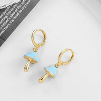 Blue Mushroom Huggie Earrings