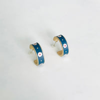 Navy Daisy Hoop Earrings