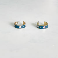 Navy Daisy Hoop Earrings
