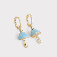 Blue Mushroom Huggie Earrings