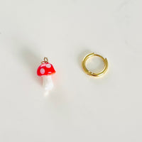 Gold plated hoop earrings with mushroom charms