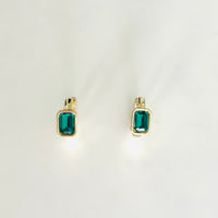 Green gem Huggie earrings in gold tone