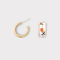 White and orange tulip hoop in gold tone