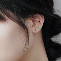 Mini Green Stone Huggie Earrings