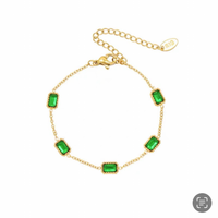 Gold plated green gemstone adjustable bracelet
