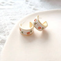 White and orange tulip hoop in gold tone