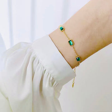 Gold plated green gemstone adjustable bracelet
