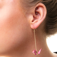 Handmade Origami Crane Earrings - Silver / Gold
