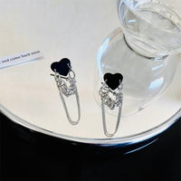 Cool black heart with silver chain drop earrings