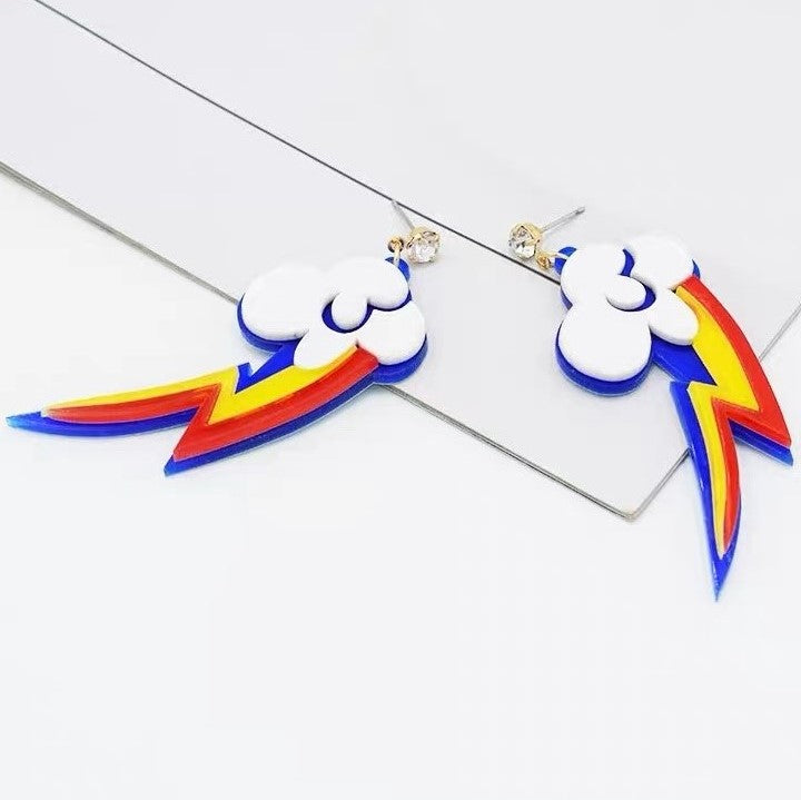 Acrylic Storm lightning Rainbow drop earrings safety with diamante