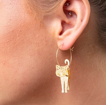 Laser cut out hoop cat earrings