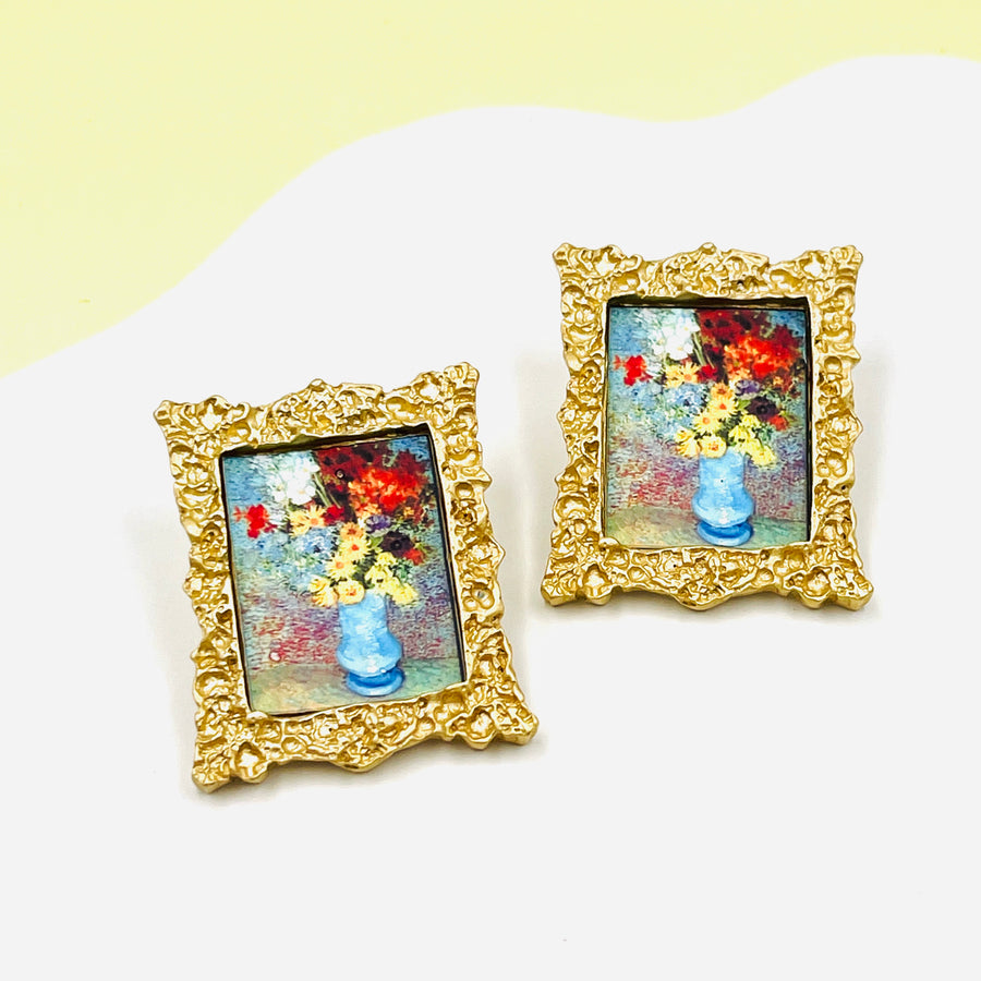 miniature vintage Framed painting in gold tone