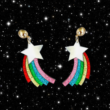 Mirror rainbow star glitter earrings