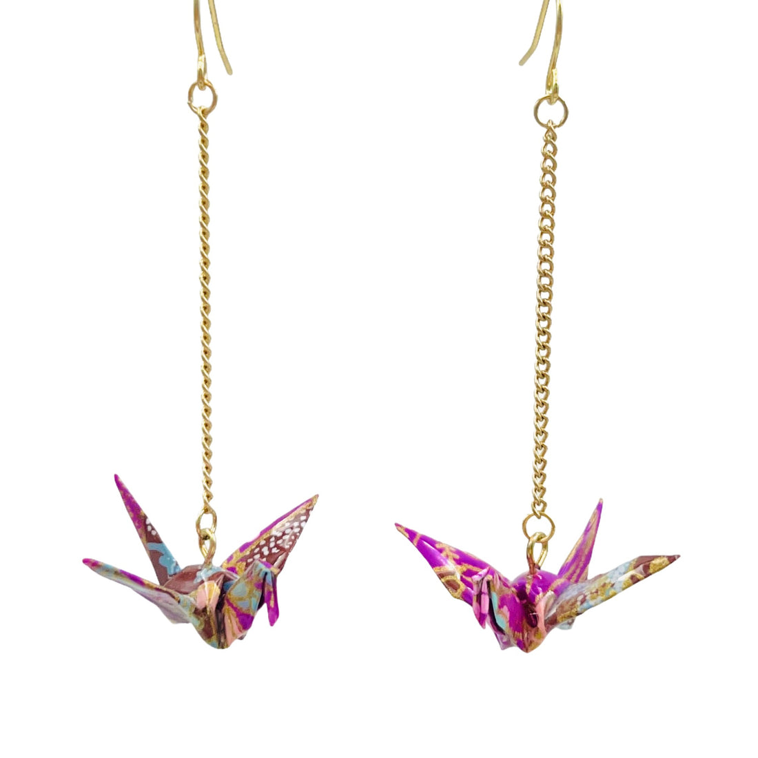 Handmade Origami with silver / gold chain drop earrings