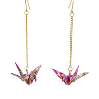Handmade Origami Crane Earrings - Silver / Gold