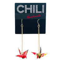 Handmade Origami Crane Earrings - Silver / Gold