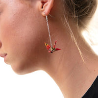 Handmade Origami Crane Earrings - Silver / Gold