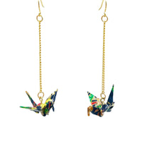 Handmade Origami Crane Earrings - Silver / Gold
