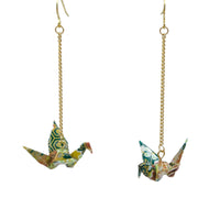Handmade Origami Crane Earrings - Silver / Gold