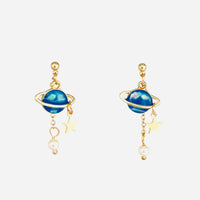 planet space and star pearl drop earrings