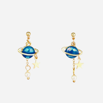 planet space and star pearl drop earrings