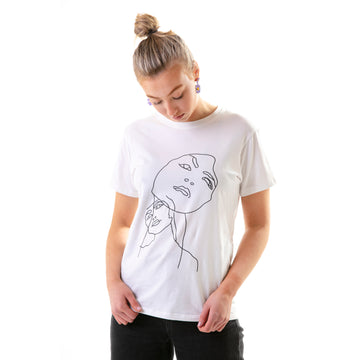 slim tee with abstract faces print