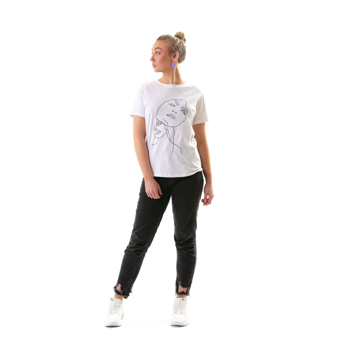 slim tee with abstract faces print