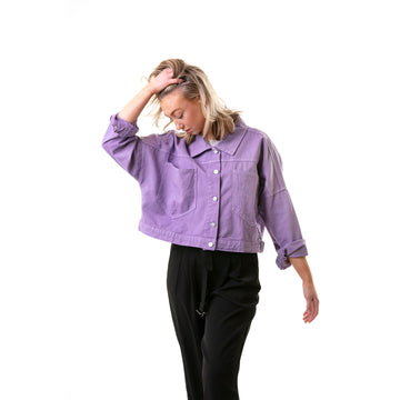 unisex purple denim drop shoulder jacket
