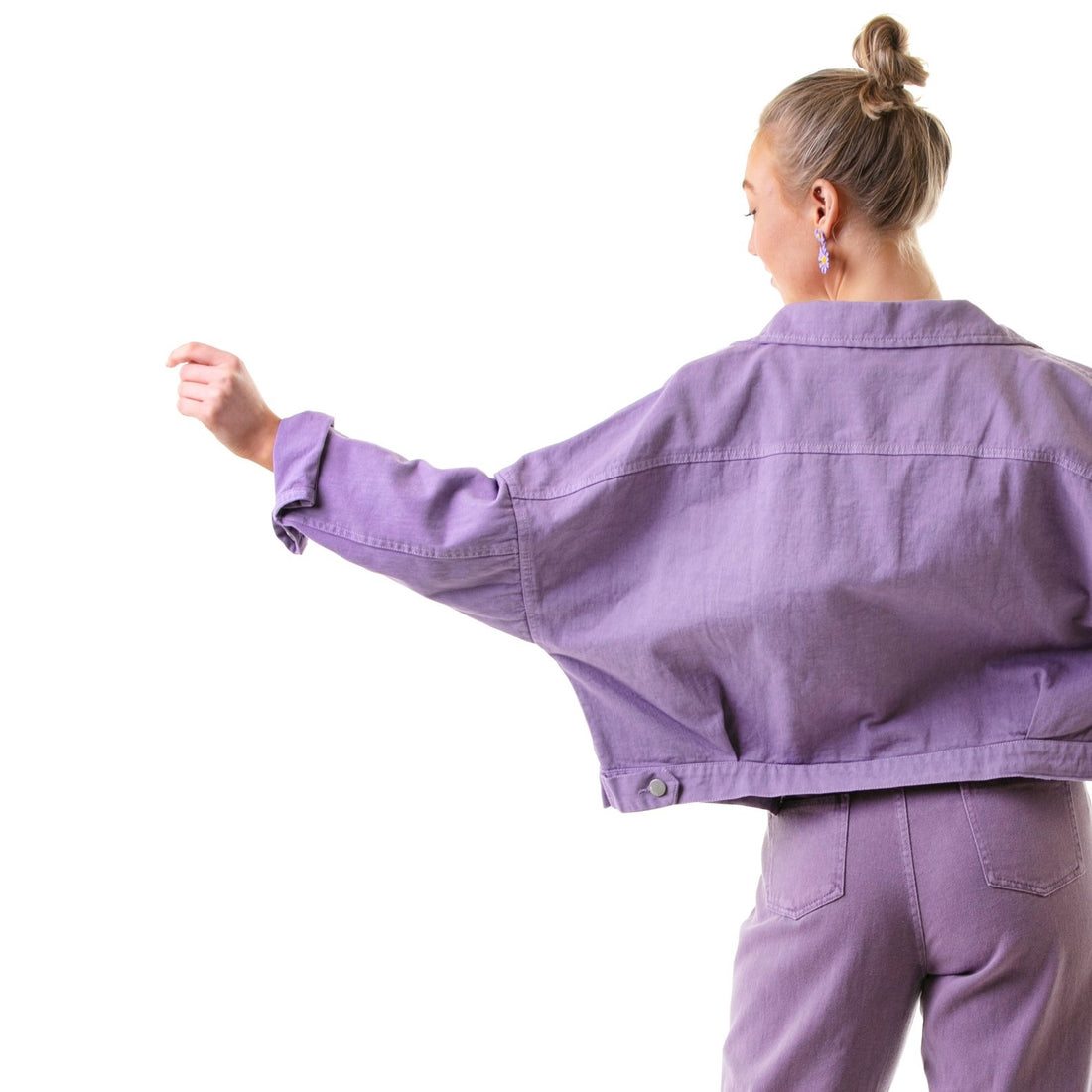 unisex purple denim drop shoulder jacket