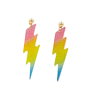 Rainbow Glitter lightning statement drop earrings