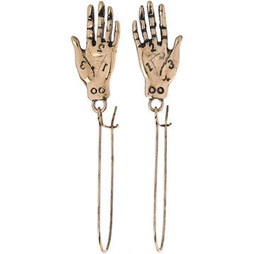 Funky palm reading hand hand earrings in brass