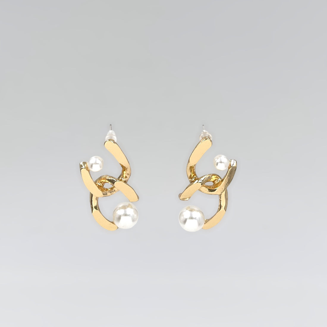 gold chain s925 sterling silver post earrings with faux pearl details