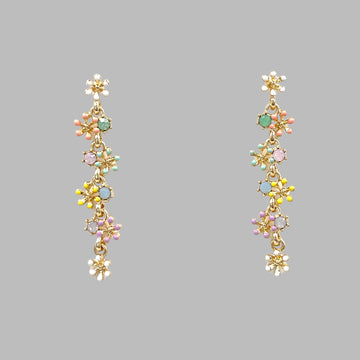 Multi-colored floral with diamante drop earrings
