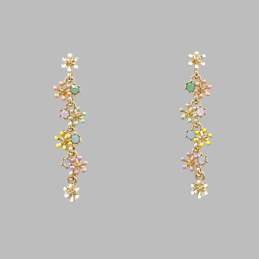 Multi-colored floral with diamante drop earrings