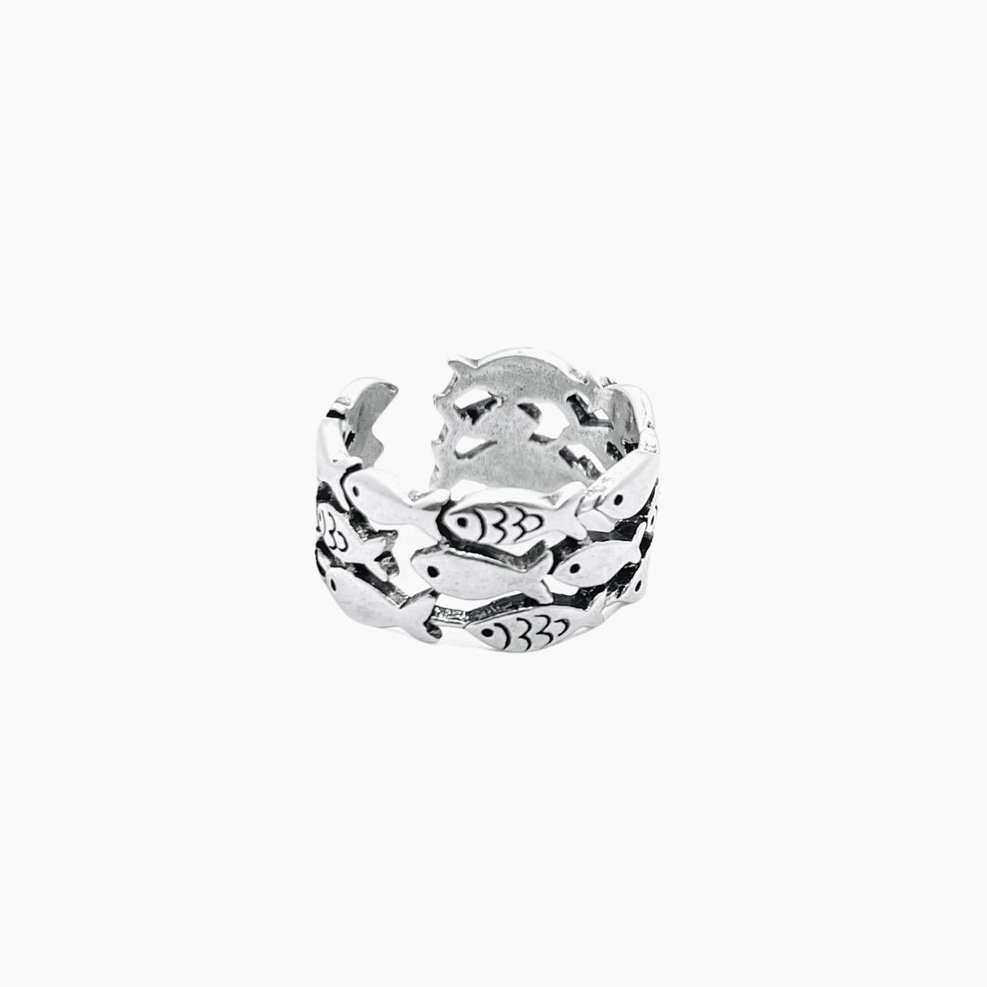 3 layers fish adjustable silver pinky ring