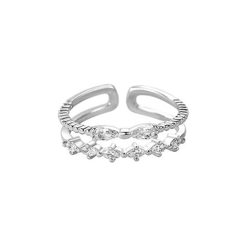 mini bow diamante silver ring