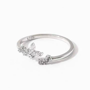 s925 sterling silver cubic zircon floral ring