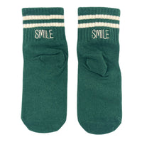 Green & white socks with "SMILE" word embroidered