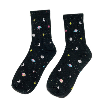 "Best seller" socks with funky colourful Space graphics all over