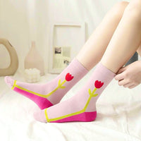 Magenta, lime green & pink socks with Tulip graphic