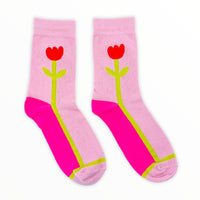 Magenta, lime green & pink socks with Tulip graphic