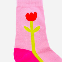 Magenta, lime green & pink socks with Tulip graphic