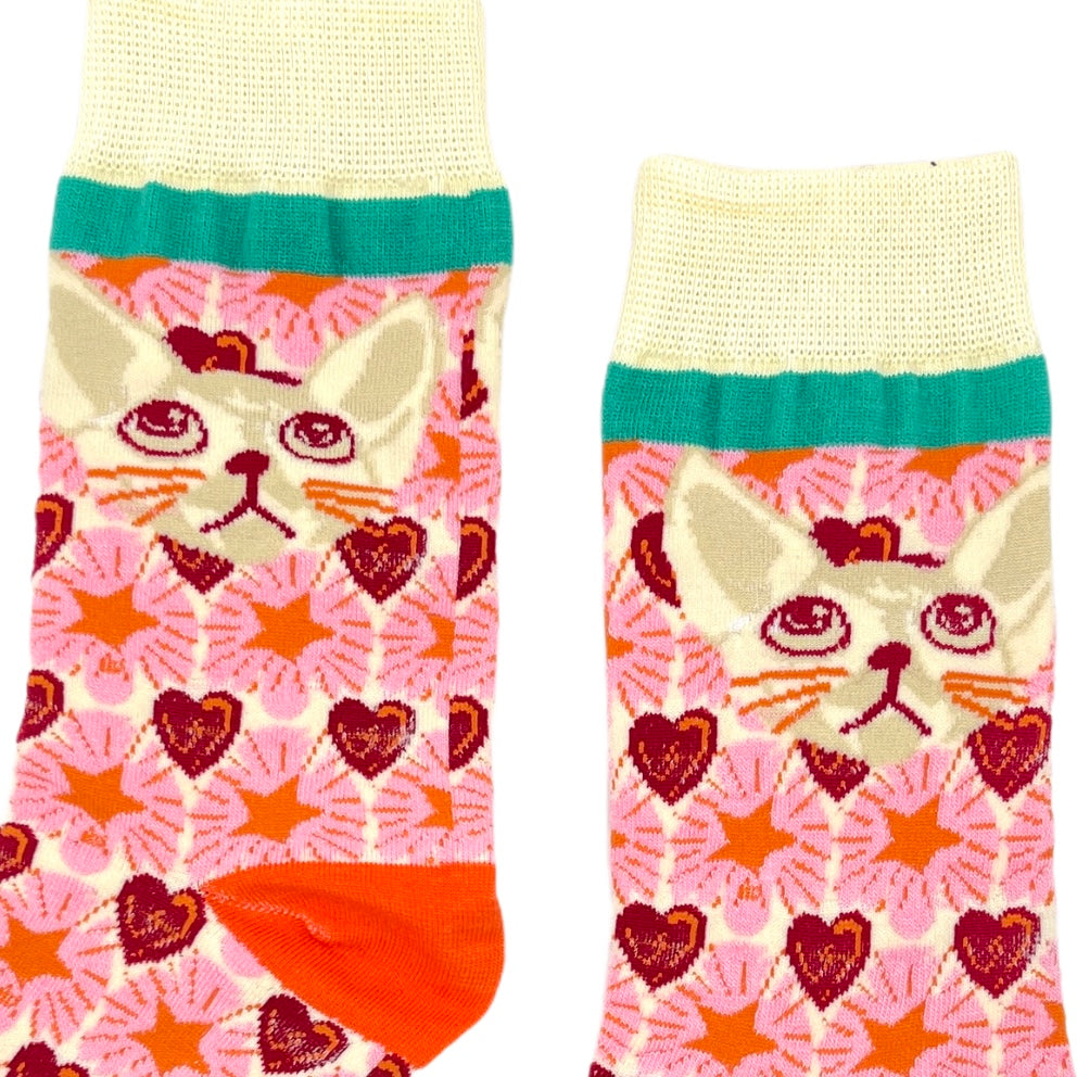 Multi colour socks with retro cat pattern