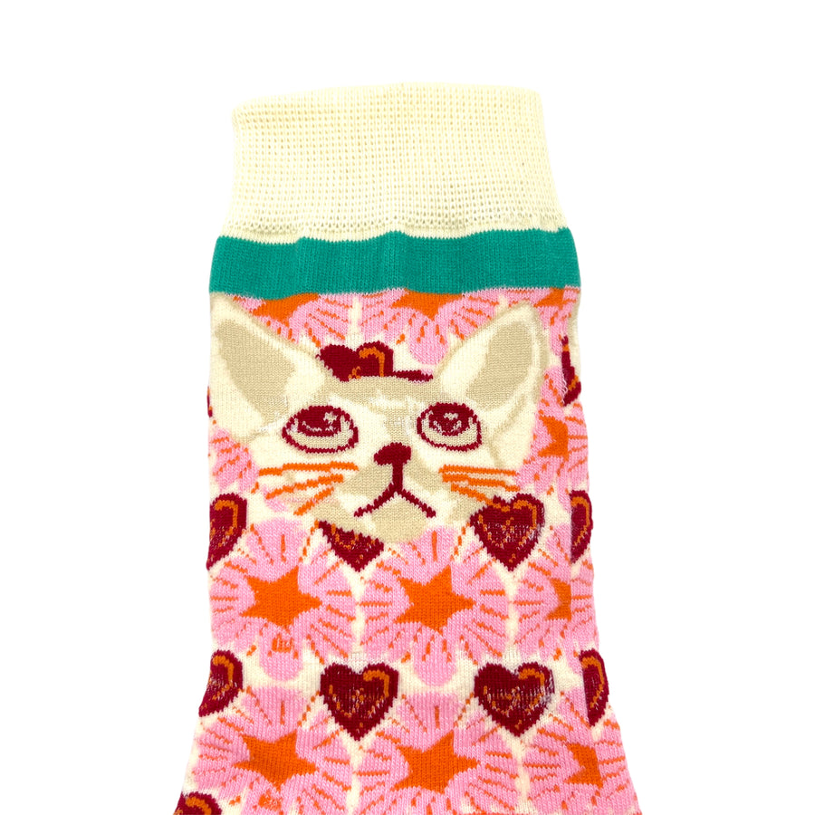 Multi colour socks with retro cat pattern