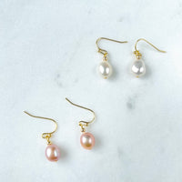 Medium size handmade Fresh water pearl 14t gold plated drop earrings