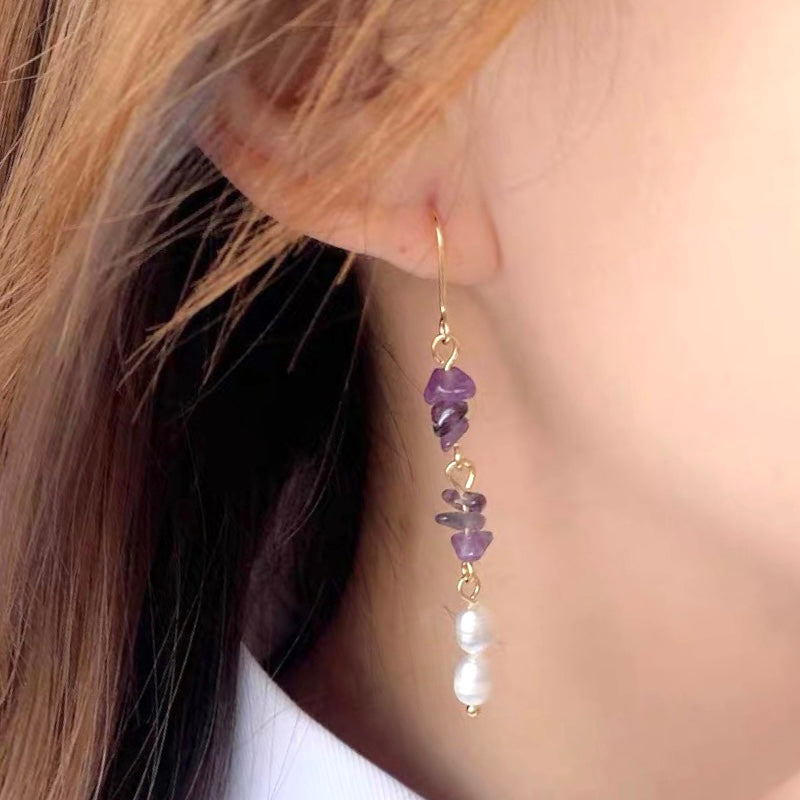 Lavender Amethyst drop earrings with fresh water pearl