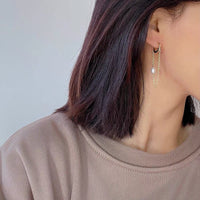 Hanging Pearl Huggie Earrings