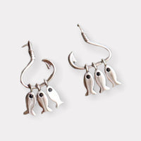 Unique 3 little fish Dangle charms on hook earrings