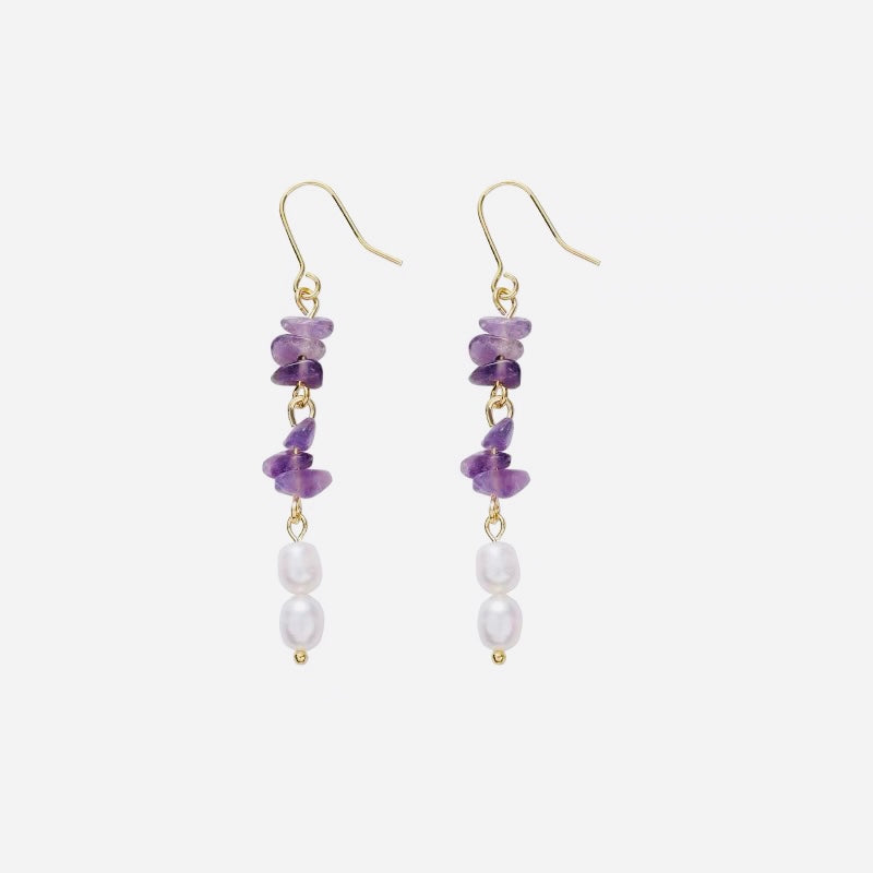 Lavender Amethyst drop earrings with fresh water pearl