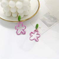 Cute purple & green floral drop earrings